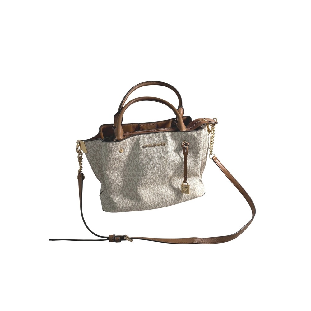 Michael Kors Hamilton Traveler White MK Monogram Logo Satchel Crossbody Bag